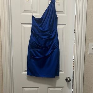 David's Bridal Royal Blue One-Shoulder Dress